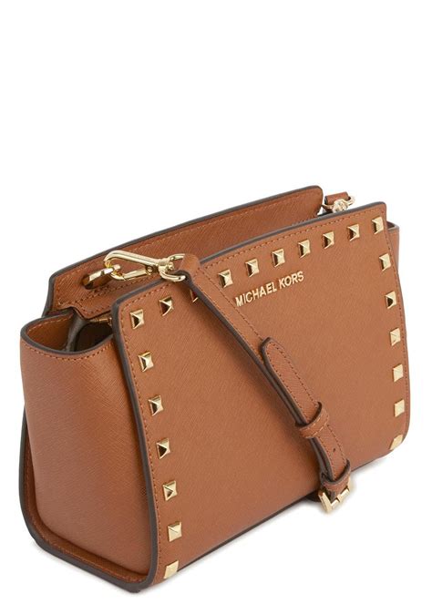 michael kors leigh stud large tan shoulder bag|Michael Kors bag.